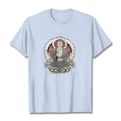 Mythstone Meditating Buddha Sitting With Lotus Pattern Tee T-shirt