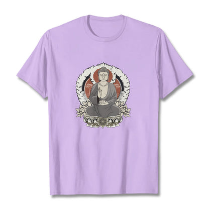 Mythstone Meditating Buddha Sitting With Lotus Pattern Tee T-shirt