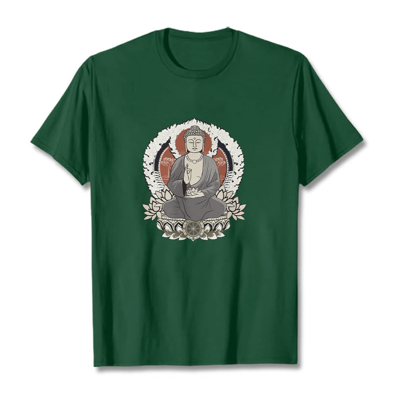 Mythstone Meditating Buddha Sitting With Lotus Pattern Tee T-shirt