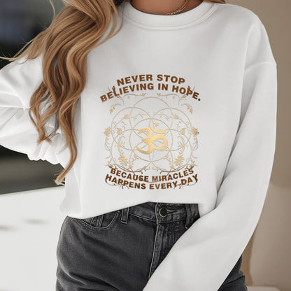 Mythstone Never Stop Believing In Hope Om Lotus Design Fleece Lined Polyester Sweatshirt