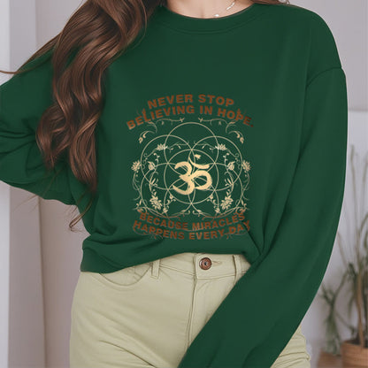 Mythstone Never Stop Believing In Hope Om Lotus Design Fleece Lined Polyester Sweatshirt