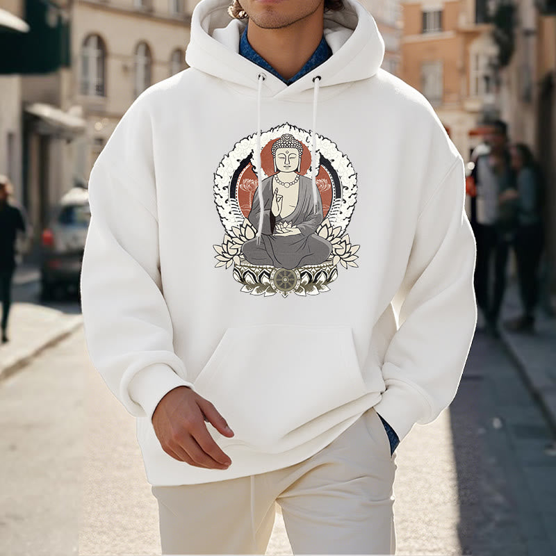 Sudadera con capucha y forro polar con estampado de Buda meditando sentado con loto de Mythstone 