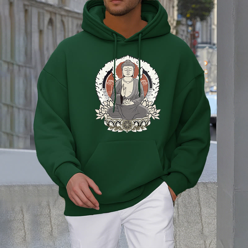 Sudadera con capucha y forro polar con estampado de Buda meditando sentado con loto de Mythstone 