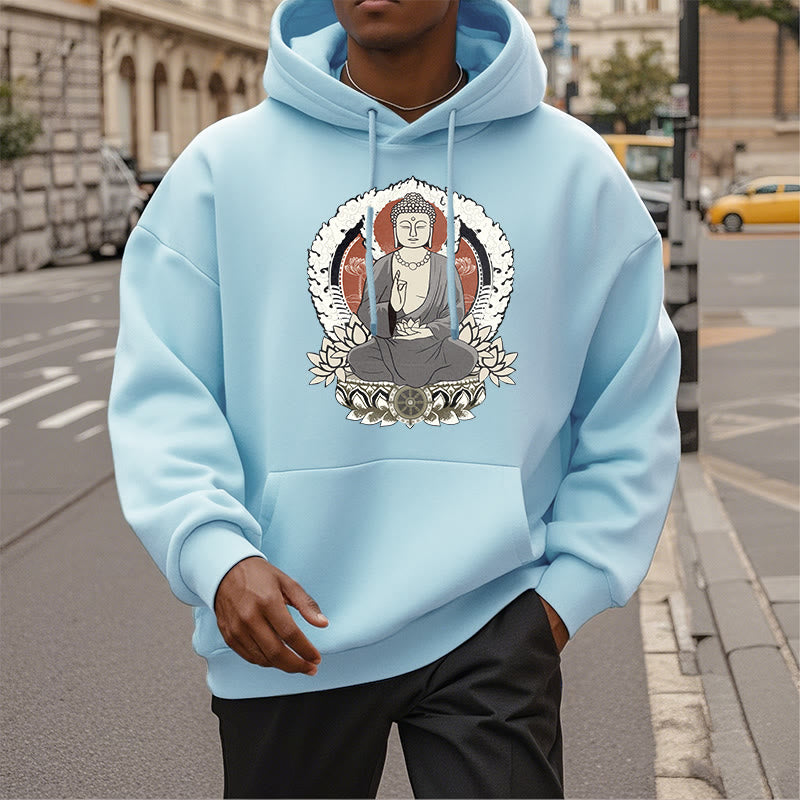 Sudadera con capucha y forro polar con estampado de Buda meditando sentado con loto de Mythstone 