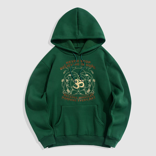 Mythstone Never Stop Believing In Hope Om Lotus Design Fleece Lined Hoodie