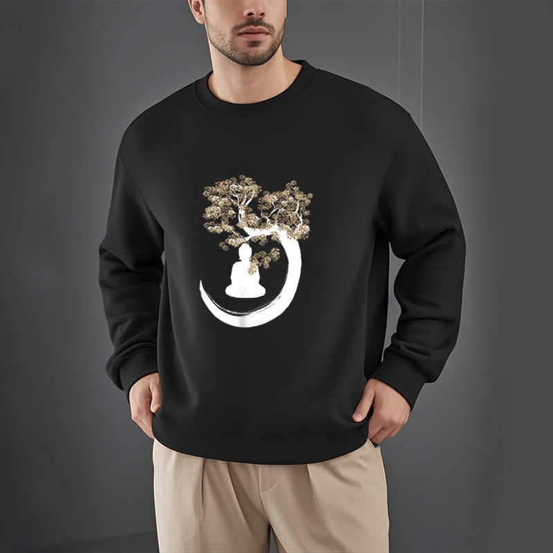 Mythstone Buddha Sitting Under The Tree Fleece Lined Polyester Sweatshirt