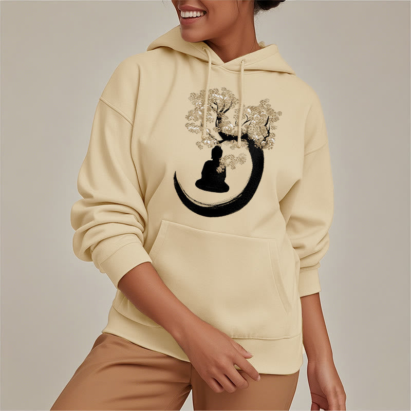 Mythstone Buddha Sitting Under The Tree Fleece Lined Hoodie