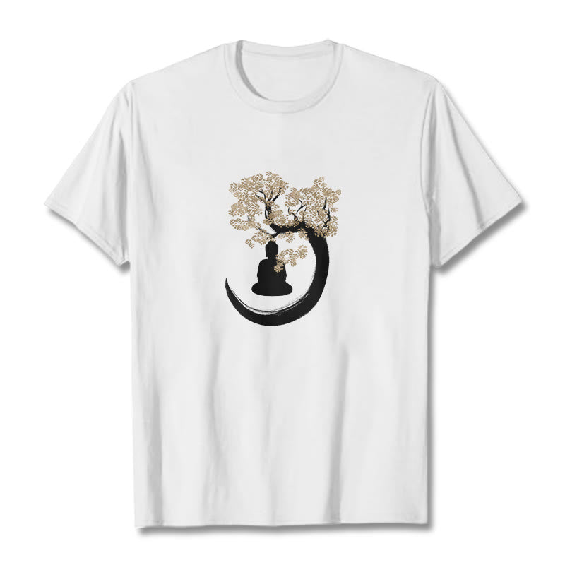 Mythstone Buddha Sitting Under The Tree Cotton Tee T-shirt