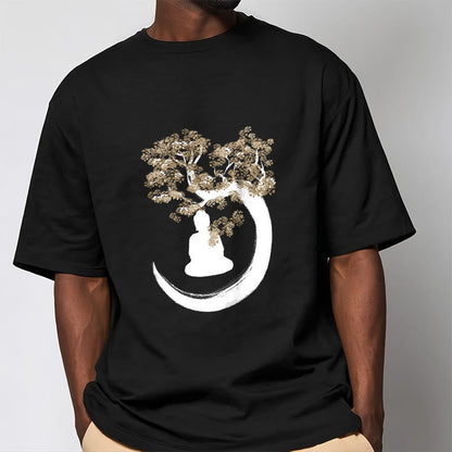 Mythstone Buddha Sitting Under The Tree Cotton Tee T-shirt