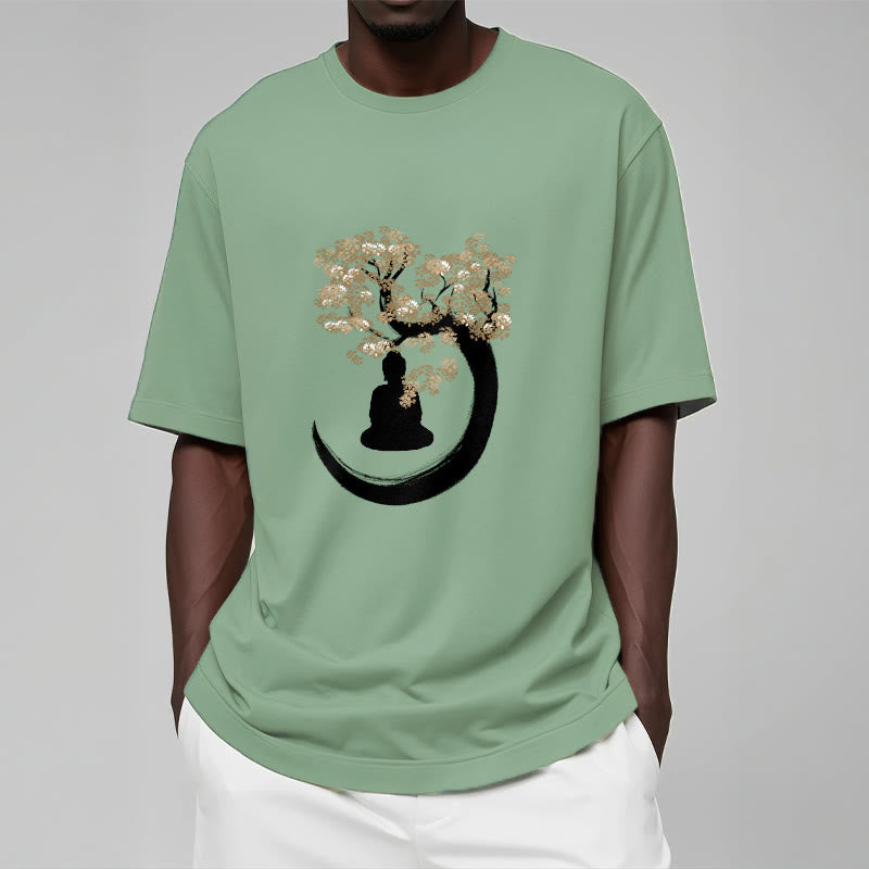 Mythstone Buddha Sitting Under The Tree Cotton Tee T-shirt