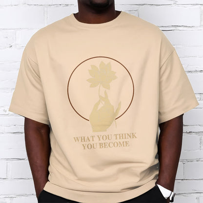 Camiseta de algodón con diseño de loto "What You Think You Become" de Mythstone 