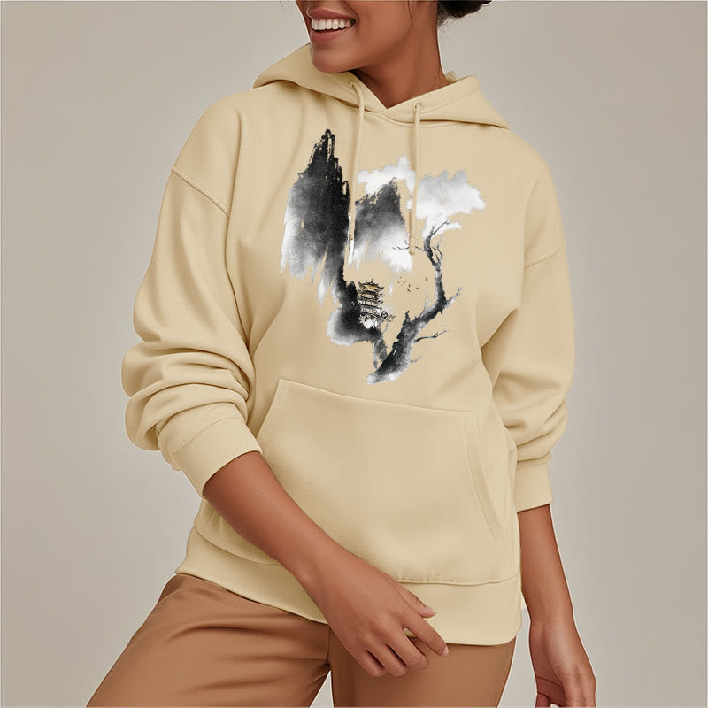 Mythstone Pavilion Tree Geese Around The Mountains Pattern Fleece Lined Hoodie