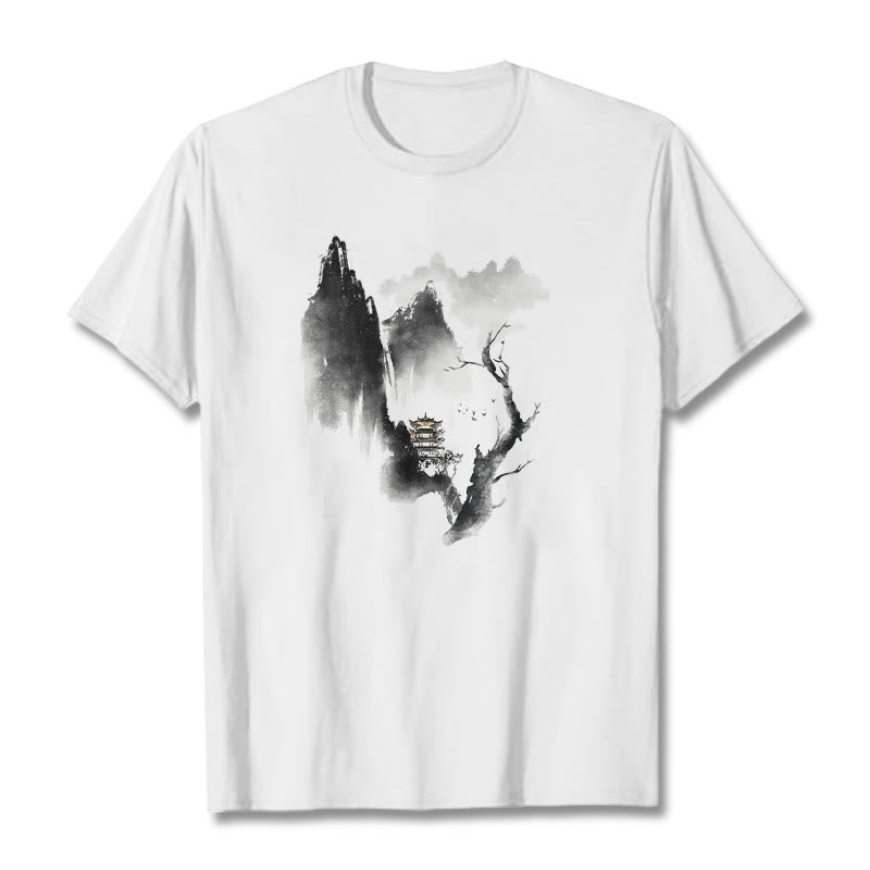 Mythstone Pavilion Tree Geese Around The Mountains Pattern Tee T-shirt