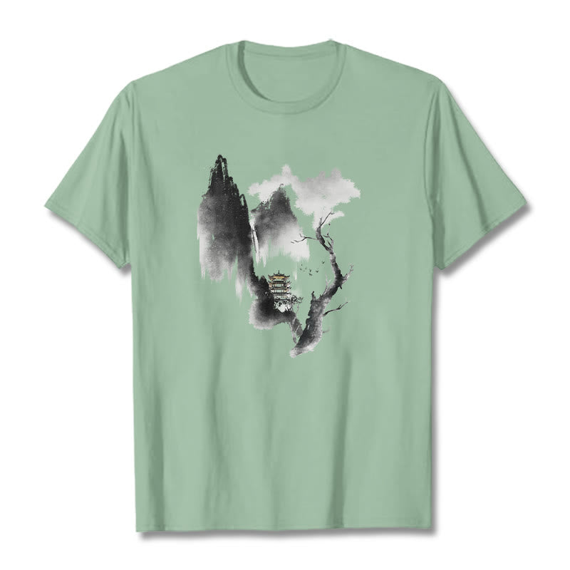 Mythstone Pavilion Tree Geese Around The Mountains Pattern Tee T-shirt