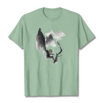 Mythstone Pavilion Tree Geese Around The Mountains Pattern Tee T-shirt