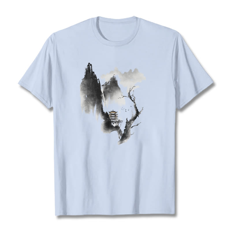 Mythstone Pavilion Tree Geese Around The Mountains Pattern Tee T-shirt