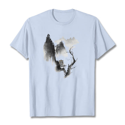 Mythstone Pavilion Tree Geese Around The Mountains Pattern Tee T-shirt