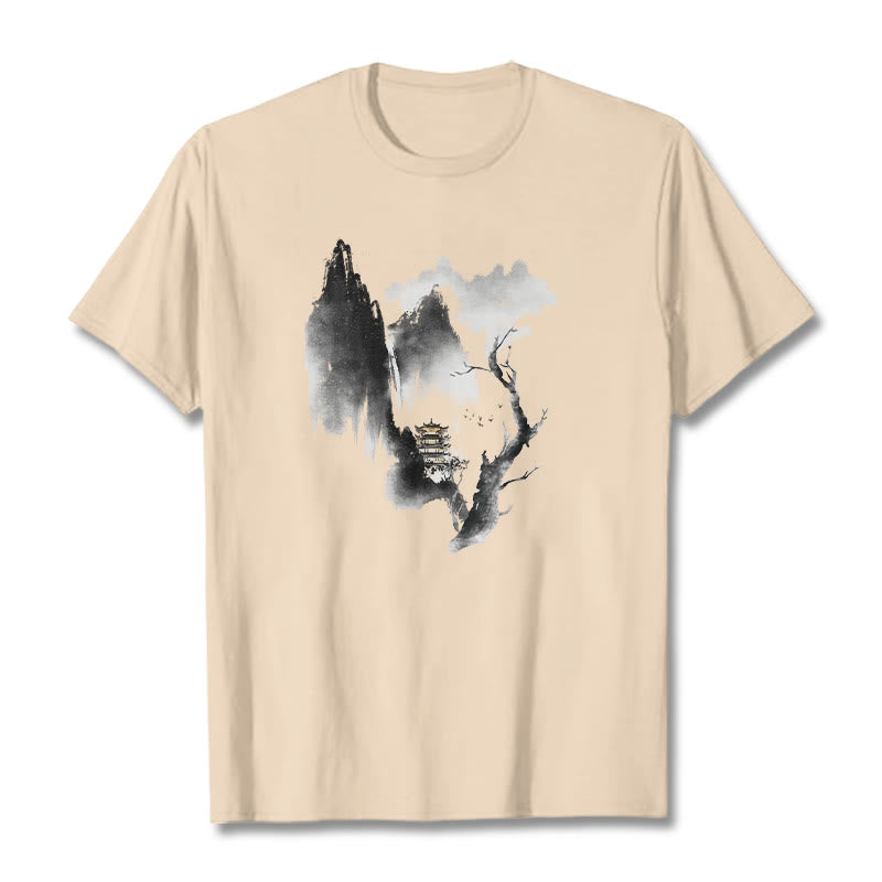 Mythstone Pavilion Tree Geese Around The Mountains Pattern Tee T-shirt