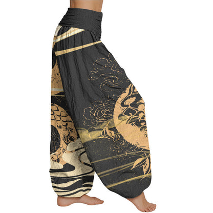 Mythstone Auspicious Clouds With Snake Pattern Women's Elastic Waist Harem Pants