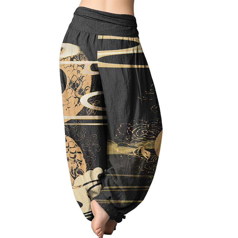 Mythstone Auspicious Clouds With Snake Pattern Women's Elastic Waist Harem Pants