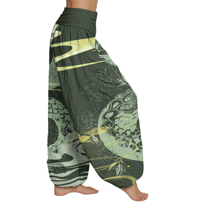 Mythstone Auspicious Clouds With Snake Pattern Women's Elastic Waist Harem Pants