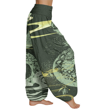 Mythstone Auspicious Clouds With Snake Pattern Women's Elastic Waist Harem Pants