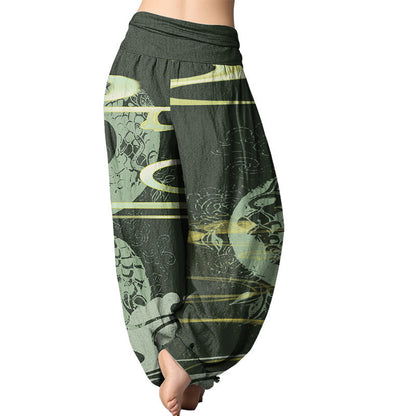 Mythstone Auspicious Clouds With Snake Pattern Women's Elastic Waist Harem Pants