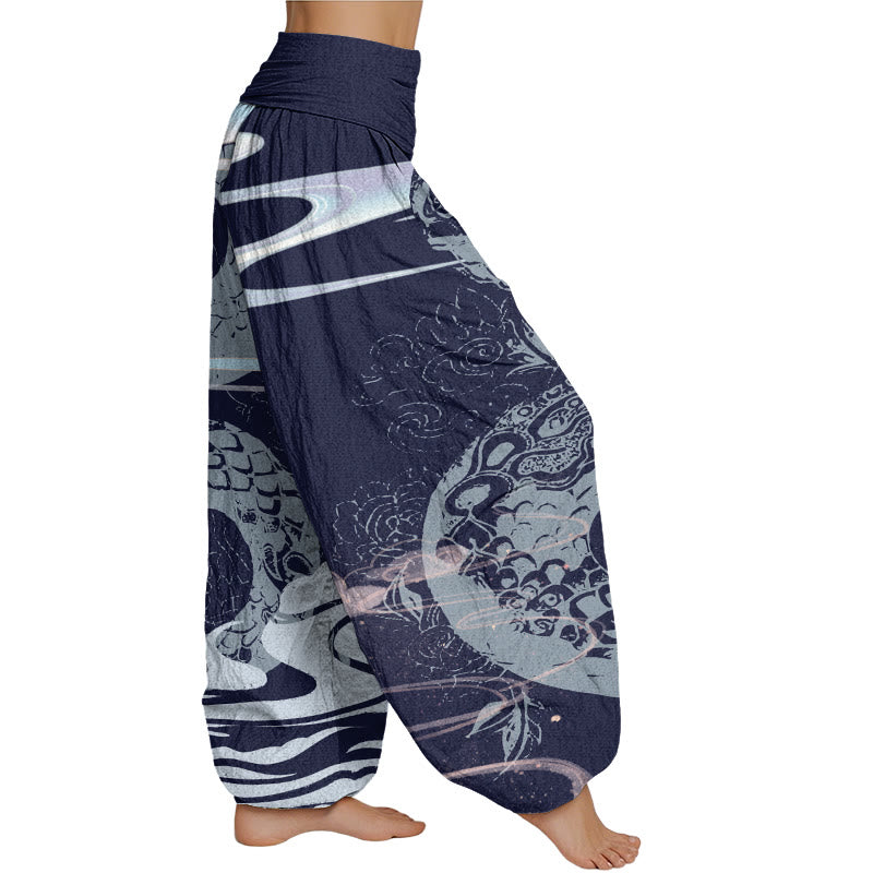 Mythstone Auspicious Clouds With Snake Pattern Women's Elastic Waist Harem Pants