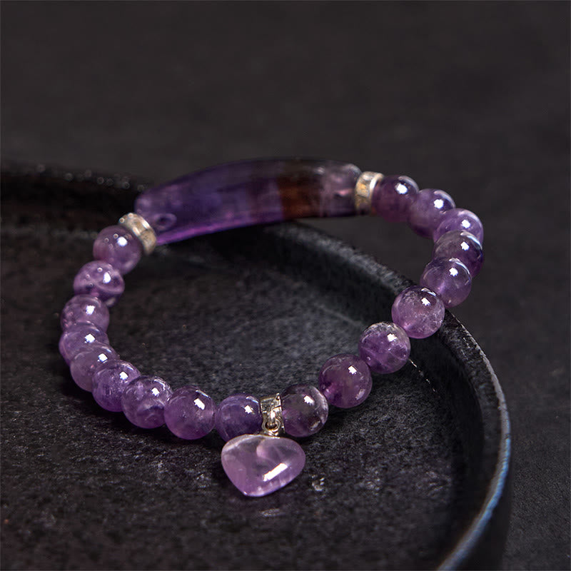 Mythstone Natural Quartz Love Heart Healing Beads Bracelet