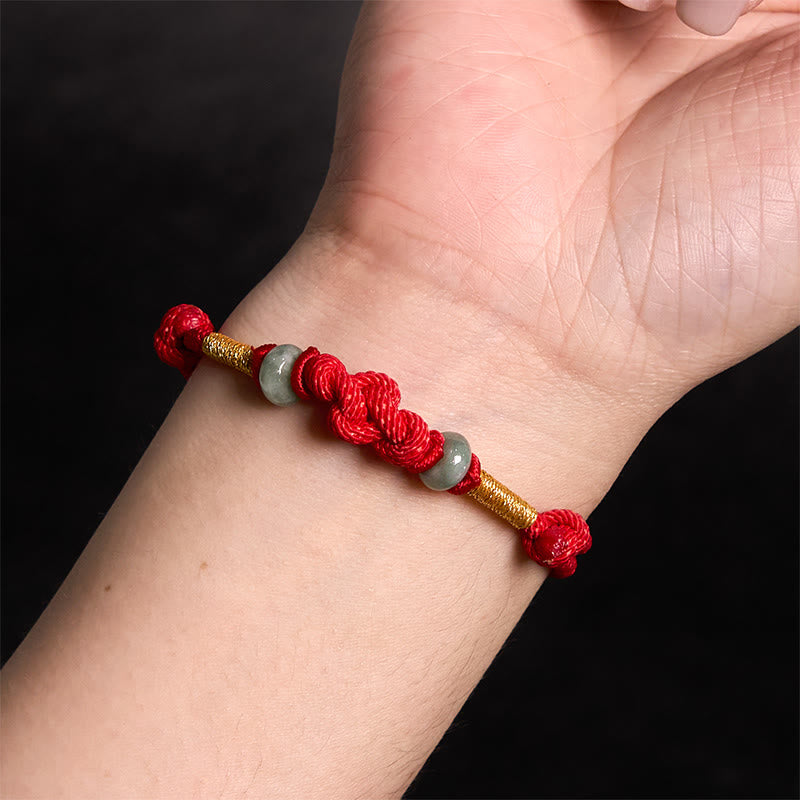 Mythstone Red String Jade Luck Fortune Knot Braided Couple Bracelet