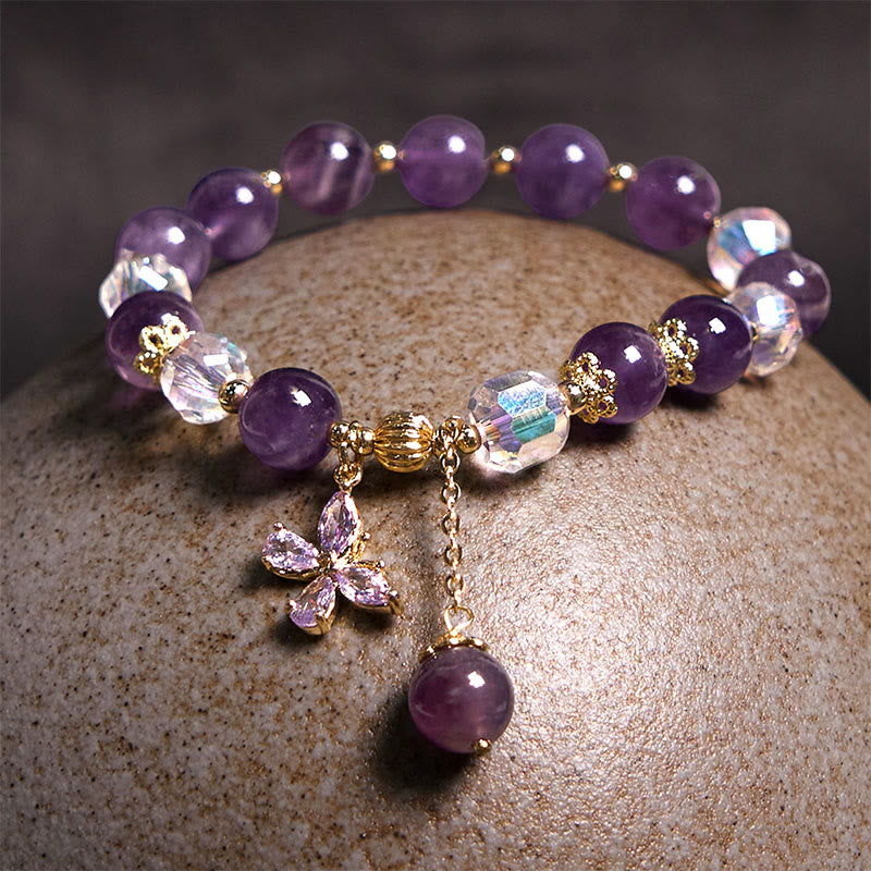 Mythstone Natural Amethyst Crystal Spiritual Butterfly Charm Bracelet