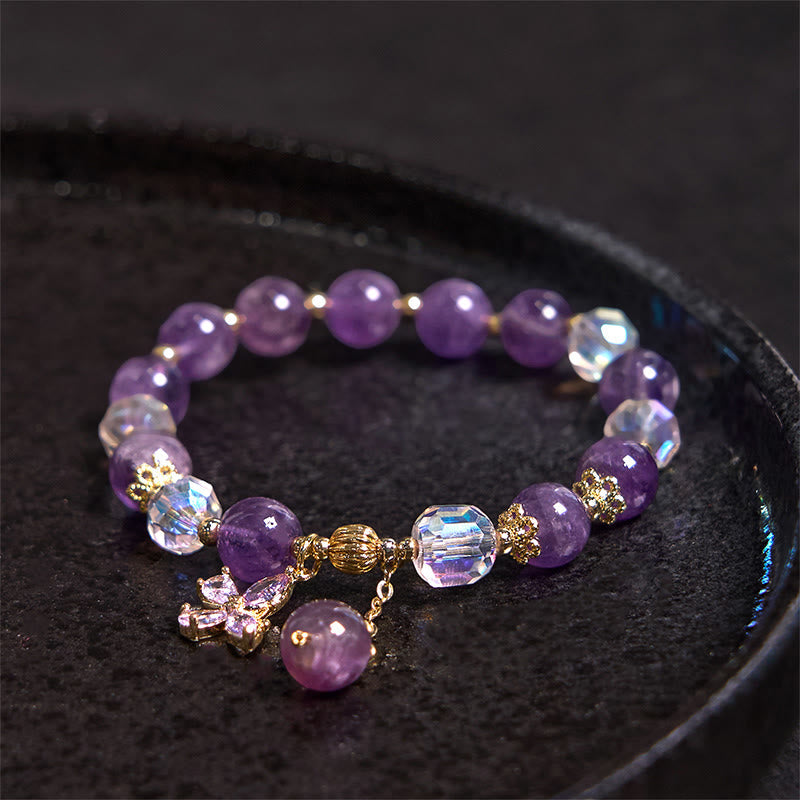 Mythstone Natural Amethyst Crystal Spiritual Butterfly Charm Bracelet