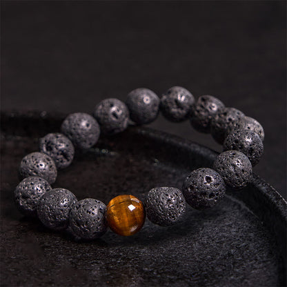 Pulsera de curación de la paz con piedra de lava y ojo de tigre Mythstone