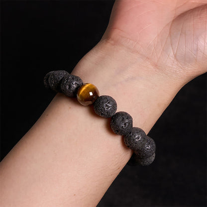 Pulsera de curación de la paz con piedra de lava y ojo de tigre Mythstone