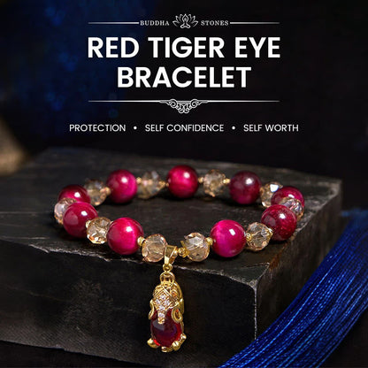 Mythstone Red Tiger Eye PiXiu Fox Protection Self Confidence Bracelet