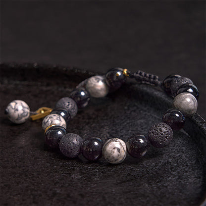 Mythstone Black Obsidian Lava Rock Stone Yin Yang Strength Bracelet