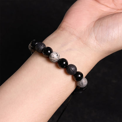 Mythstone Black Obsidian Lava Rock Stone Yin Yang Strength Bracelet