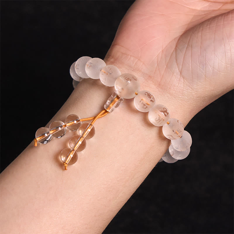 Pulsera de meditación Om Mani Padme Hum de ónix negro y cristal blanco del Tíbet Mythstone