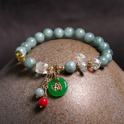 Mythstone Strawberry Quartz Jade Fu Character Charm Healing Bracelet