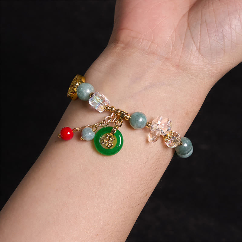 Mythstone Strawberry Quartz Jade Fu Character Charm Healing Bracelet