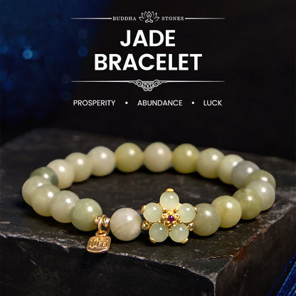 Pulsera de la suerte con amuleto de la suerte con flor de jade verde Mythstone 