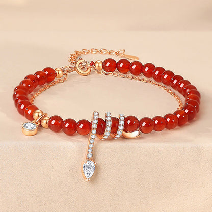 Pulsera de confianza del año de la serpiente en plata de ley 925 con ágata roja y oro rosa de Mythstone