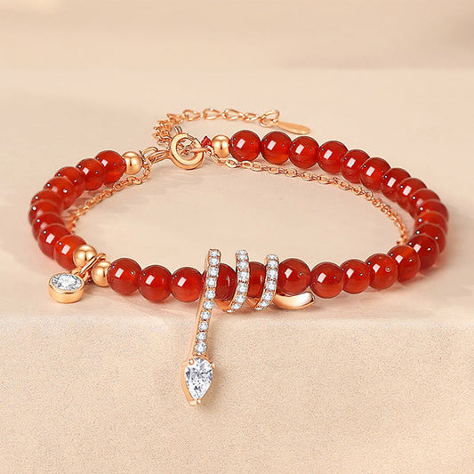 Mythstone Red Agate 925 Sterling Silver Rosegold Year Of The Snake Confidence Bracelet