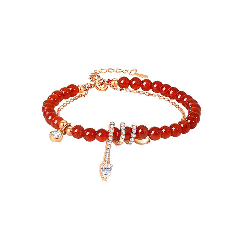 Pulsera de confianza del año de la serpiente en plata de ley 925 con ágata roja y oro rosa de Mythstone