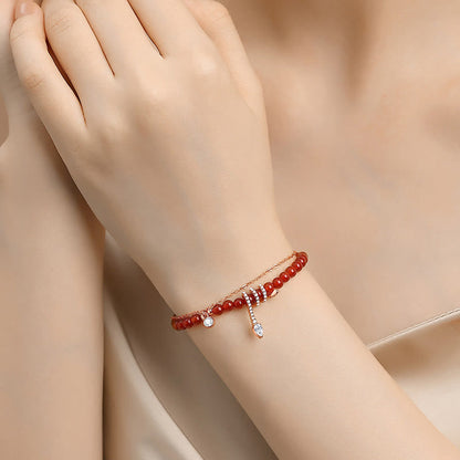 Pulsera de confianza del año de la serpiente en plata de ley 925 con ágata roja y oro rosa de Mythstone