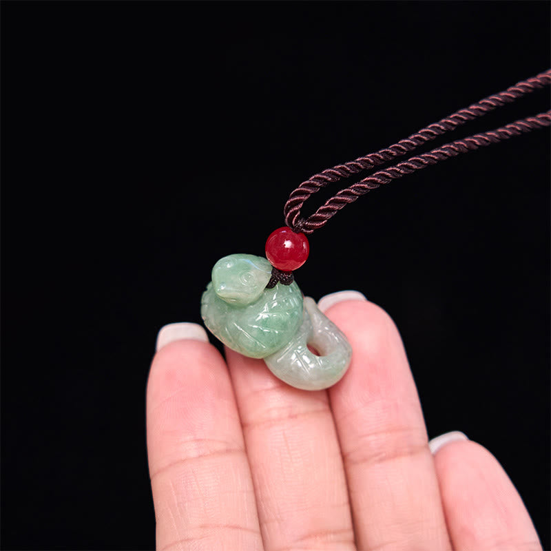 Mythstone Chinese Zodiac Year of the Snake Natural Jade Luck Necklace Pendant