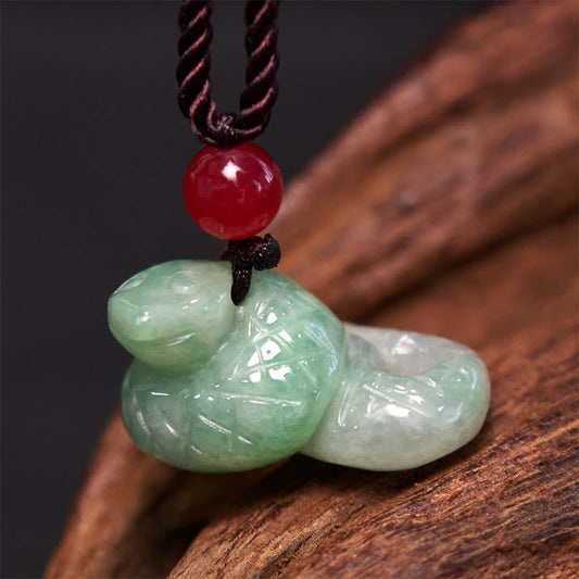 Mythstone Chinese Zodiac Year of the Snake Natural Jade Luck Necklace Pendant