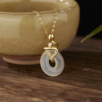 Mythstone 925 Sterling Silver Year Of The Snake Chalcedony Peace Buckle Positive Necklace Pendant