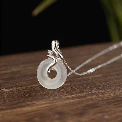 Mythstone 925 Sterling Silver Year Of The Snake Chalcedony Peace Buckle Positive Necklace Pendant