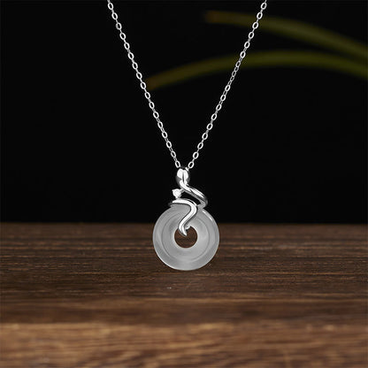 Mythstone 925 Sterling Silver Year Of The Snake Chalcedony Peace Buckle Positive Necklace Pendant